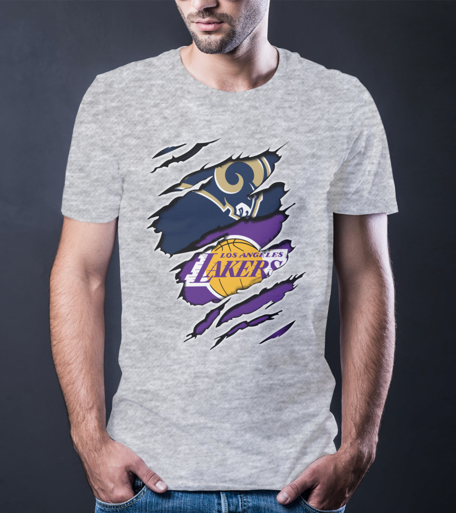Los Angeles Rams Lakers Logos Scratch Sports Collaboration T-Shirt