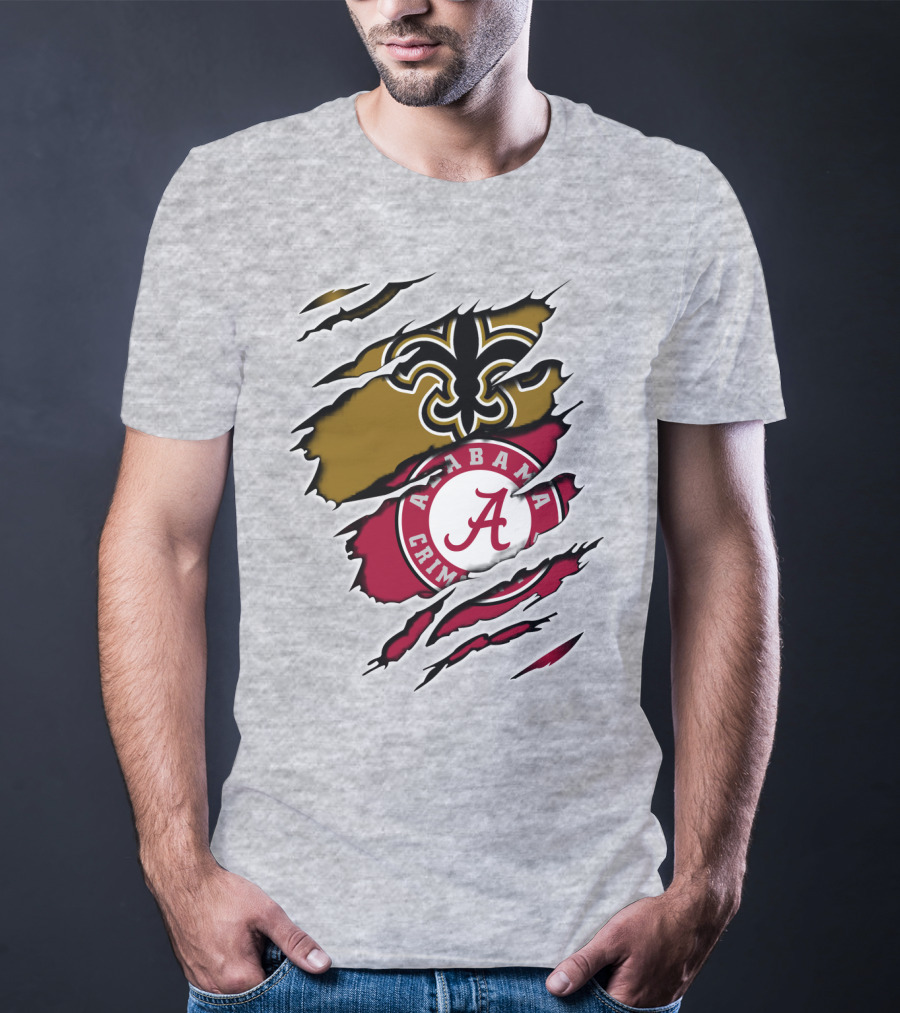 Alabama Crimson Tide New Orleans Saints Fleur-de-Lis Claw Marks T-Shirt