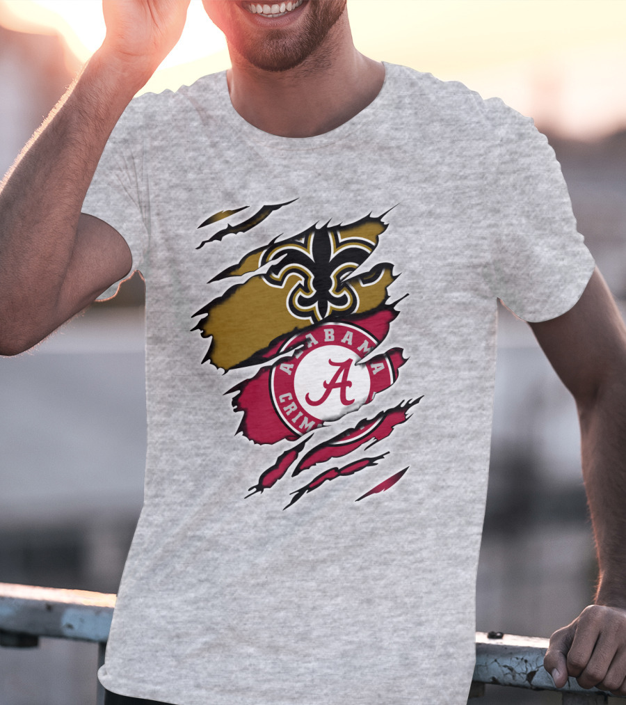 Alabama Crimson Tide New Orleans Saints Fleur-de-Lis Claw Marks T-Shirt