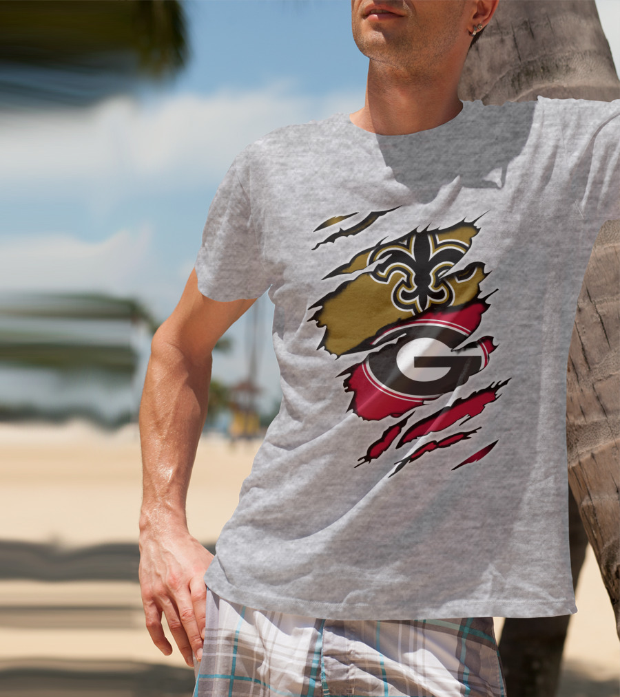 Saints Fleur-de-Lis Bulldogs Logo Ripped T-Shirt