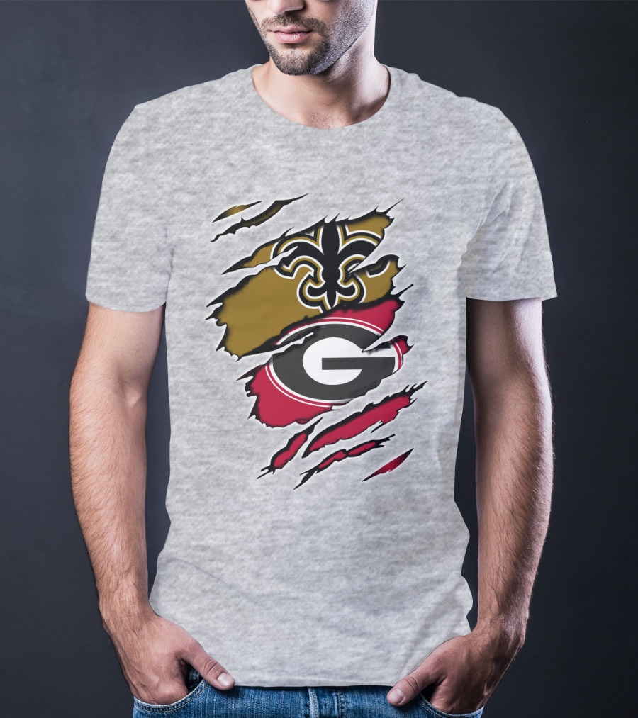 Saints Fleur-de-Lis Bulldogs Logo Ripped T-Shirt