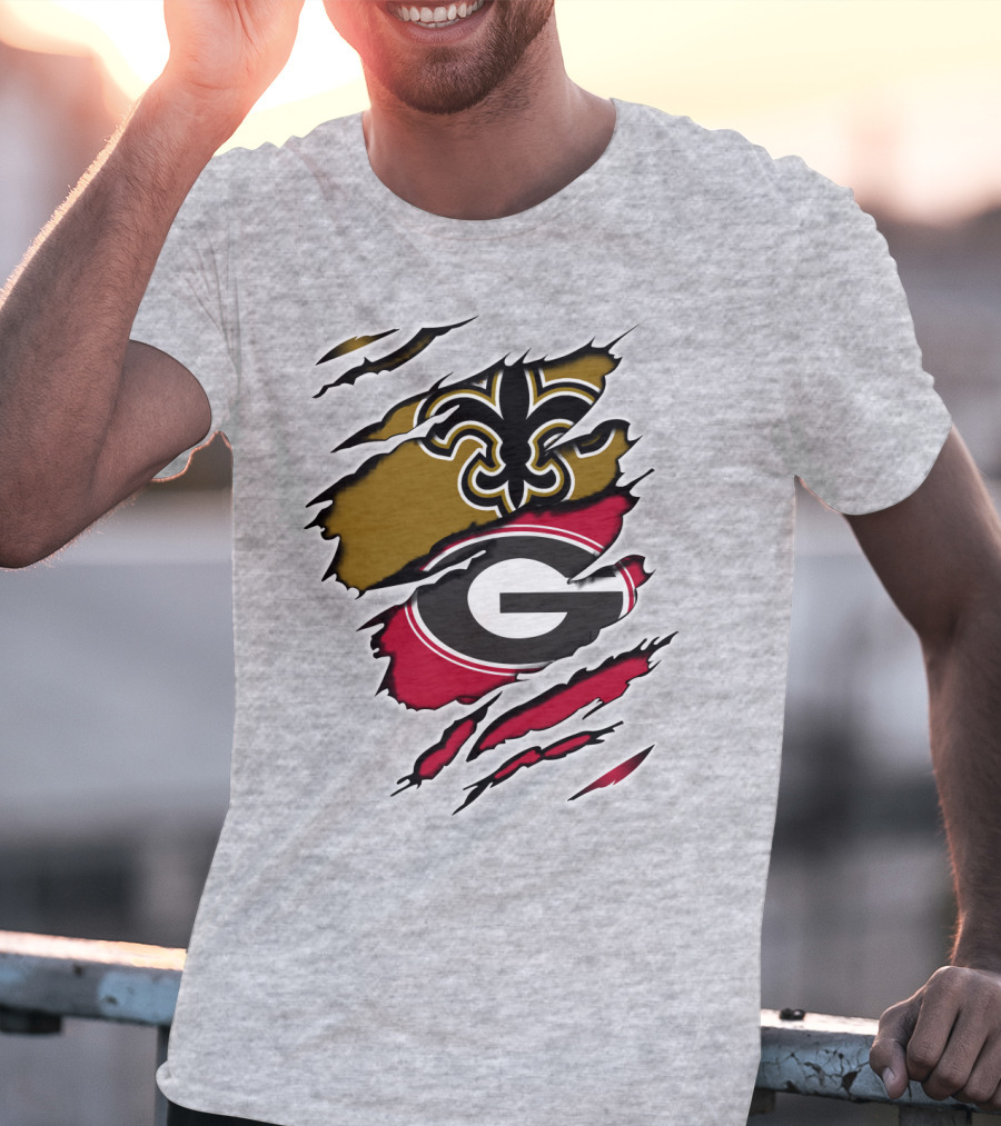 Saints Fleur-de-Lis Bulldogs Logo Ripped T-Shirt