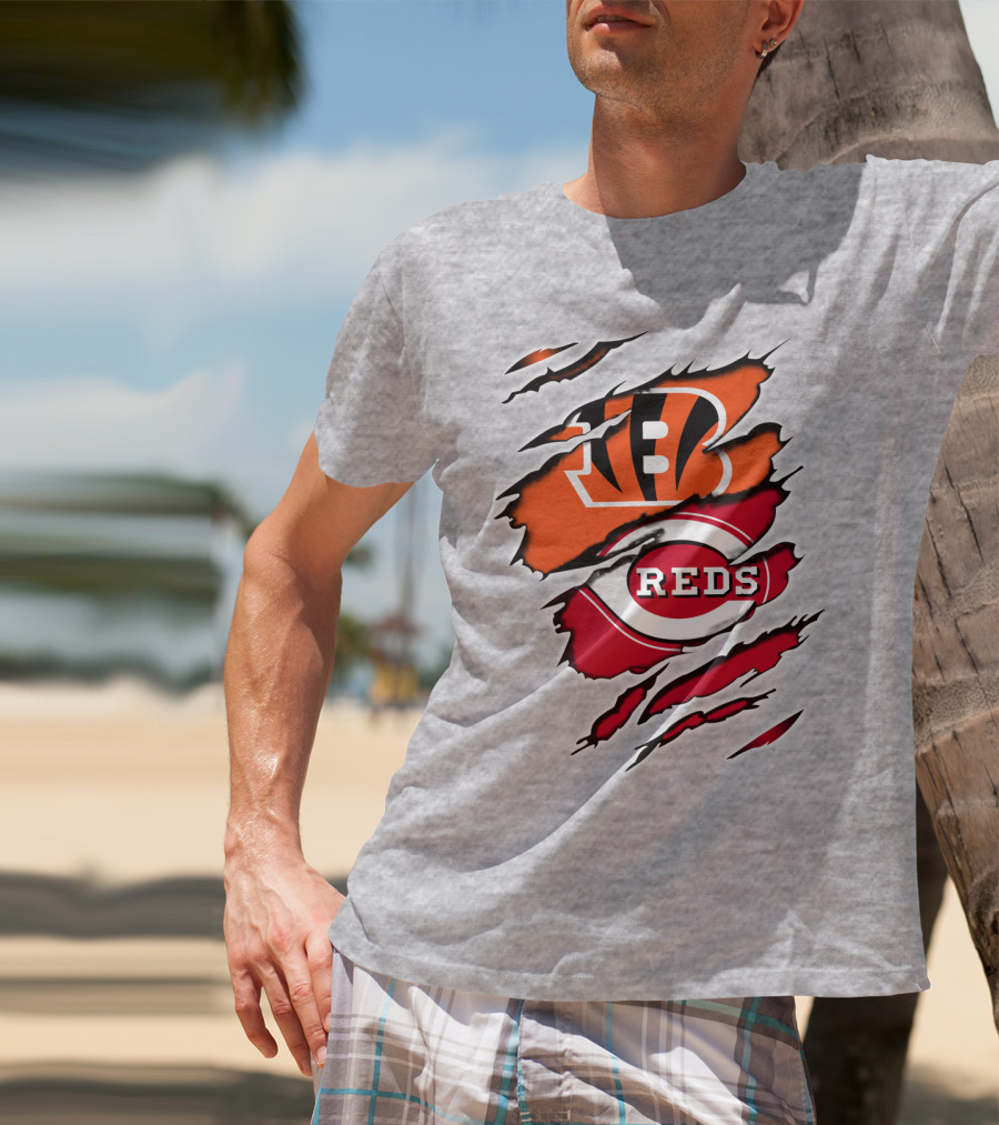 Bengals Reds NFL MLB Cincinnati Fan Ripped T-Shirt
