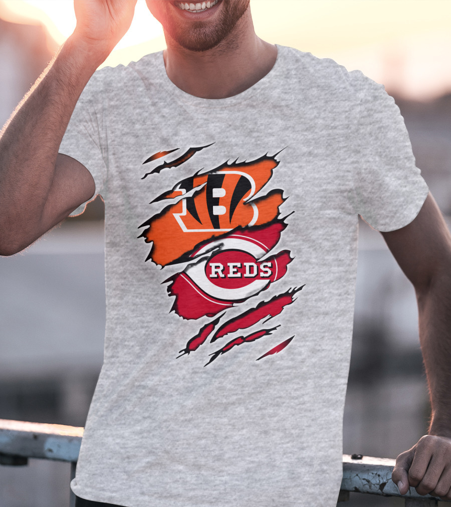 Bengals Reds NFL MLB Cincinnati Fan Ripped T-Shirt