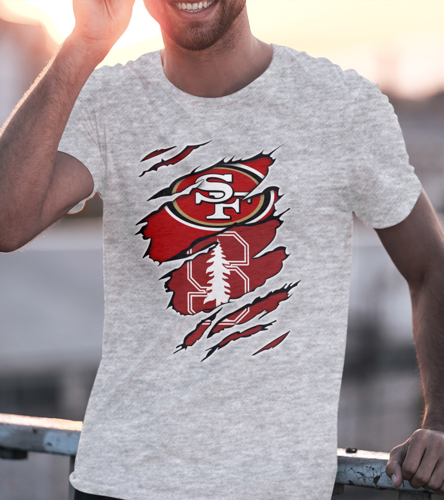 SF 49ers Stanford Cardinal Tree Logo Football T-Shirt
