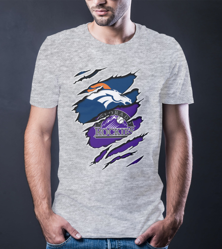 Broncos Rockies Colorado Sports Fan Ripped T-Shirt
