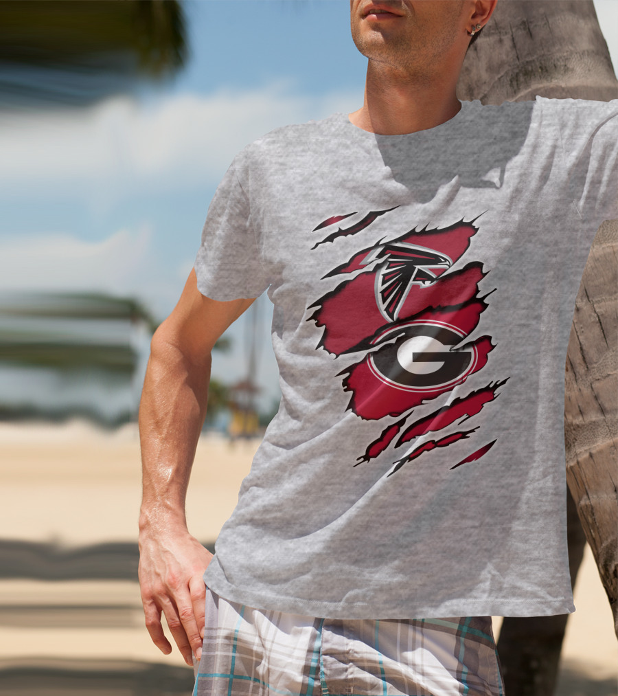 Atlanta Falcons Georgia Bulldogs Logos Ripped T-Shirt