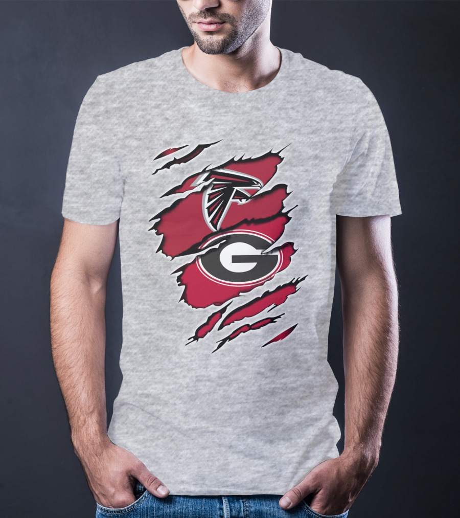 Atlanta Falcons Georgia Bulldogs Logos Ripped T-Shirt