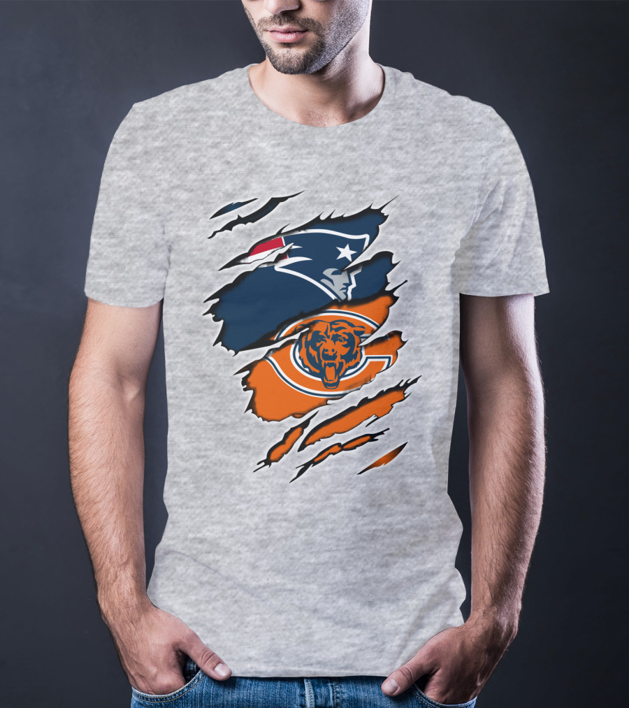 Patriots Bears Logos Clash Ripped T-Shirt