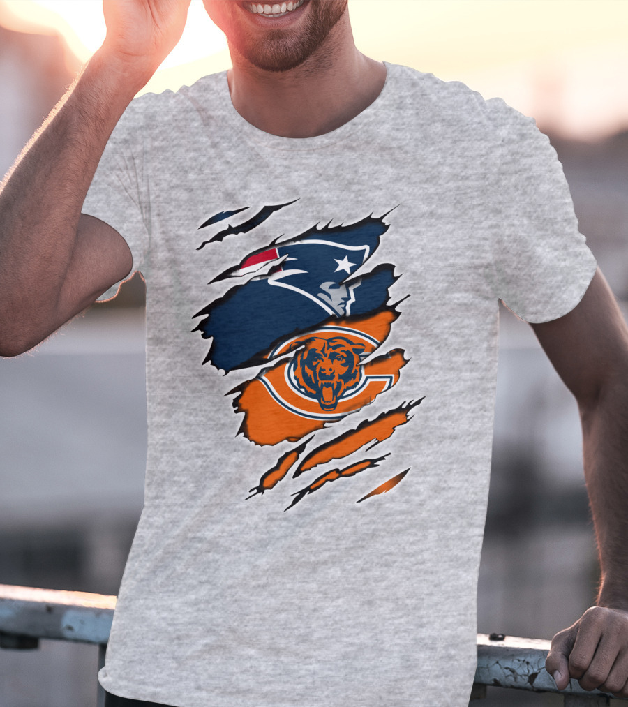Patriots Bears Logos Clash Ripped T-Shirt