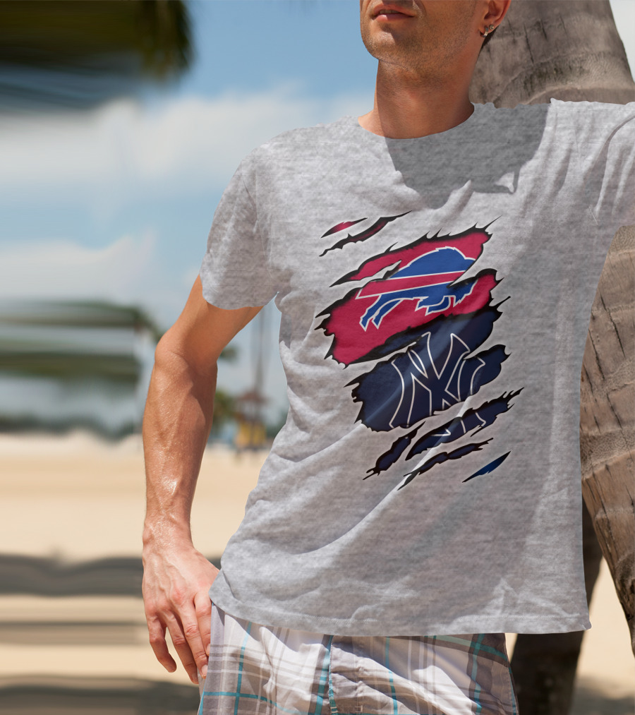 Buffalo Bills New York Yankees Torn Logo Mashup T-Shirt