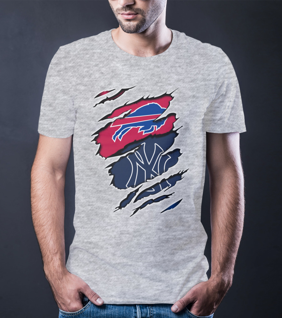 Buffalo Bills New York Yankees Torn Logo Mashup T-Shirt