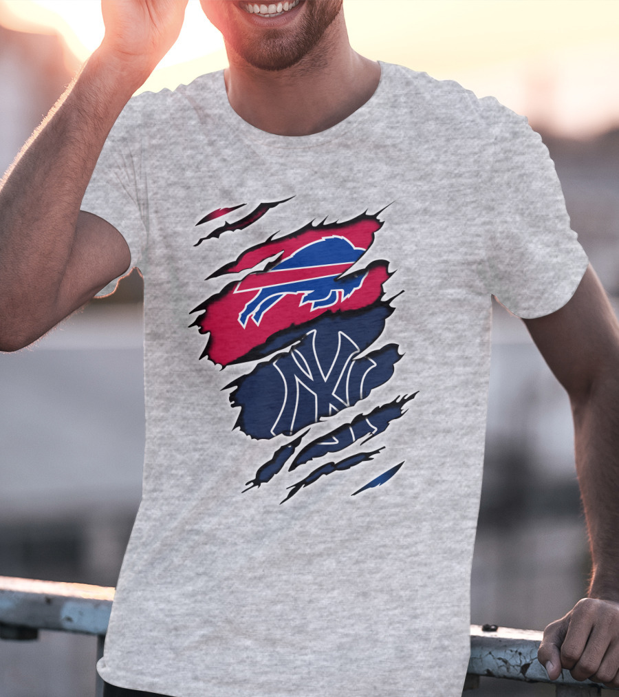 Buffalo Bills New York Yankees Torn Logo Mashup T-Shirt