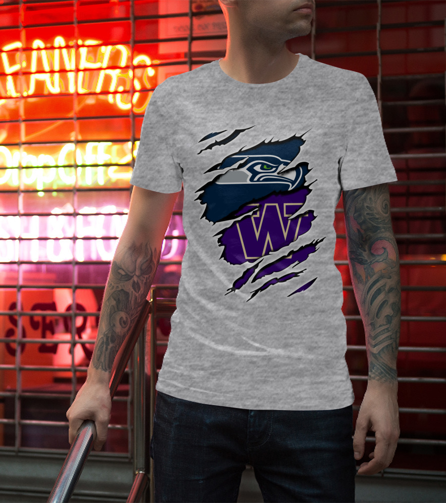 Seahawks Huskies Team Spirit Logo Claw Marks T-Shirt