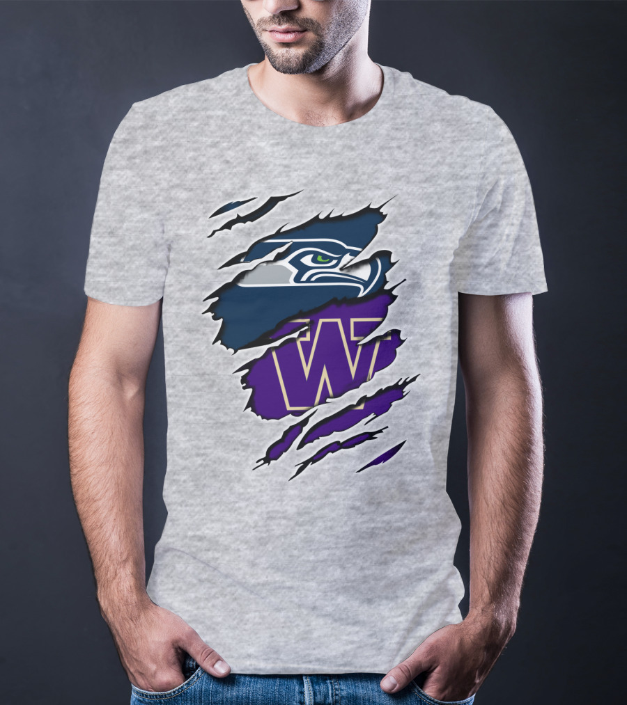 Seahawks Huskies Team Spirit Logo Claw Marks T-Shirt