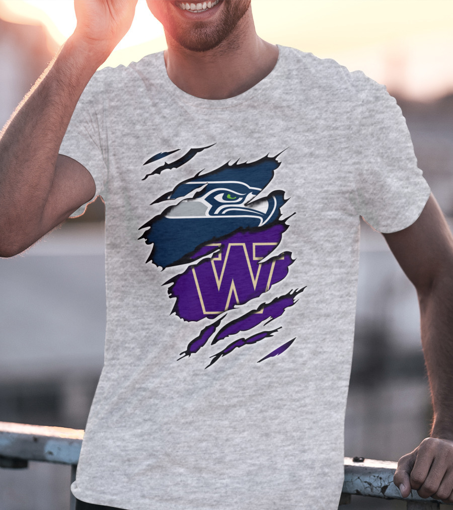 Seahawks Huskies Team Spirit Logo Claw Marks T-Shirt