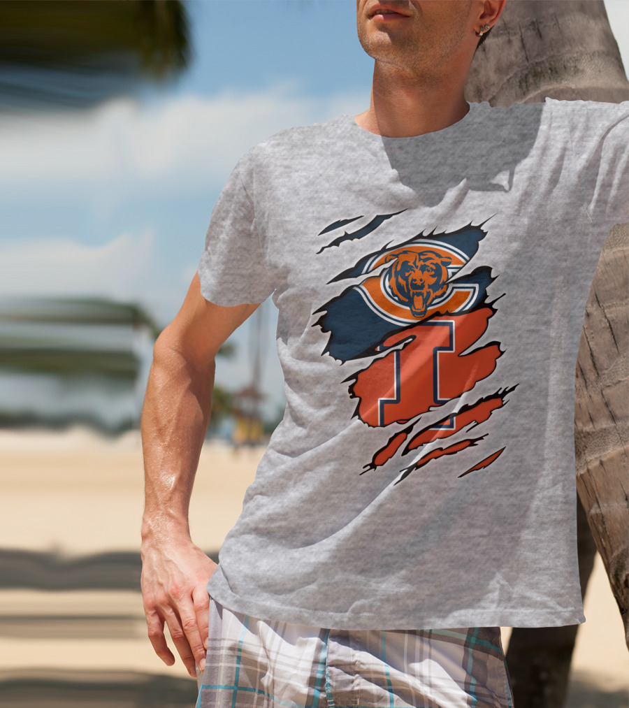 Chicago Bears Illinois Fighting Illini Fan Logo Mashup T-Shirt