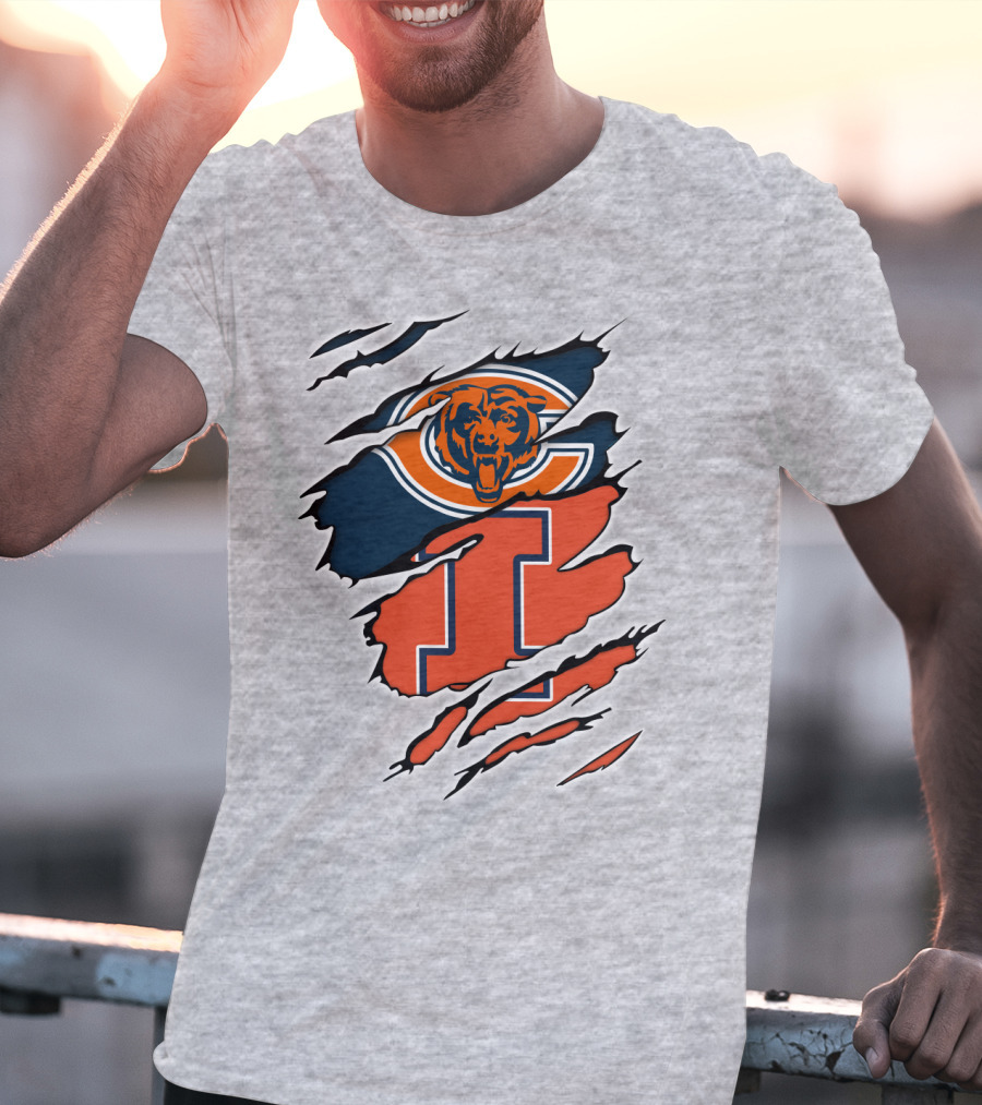 Chicago Bears Illinois Fighting Illini Fan Logo Mashup T-Shirt