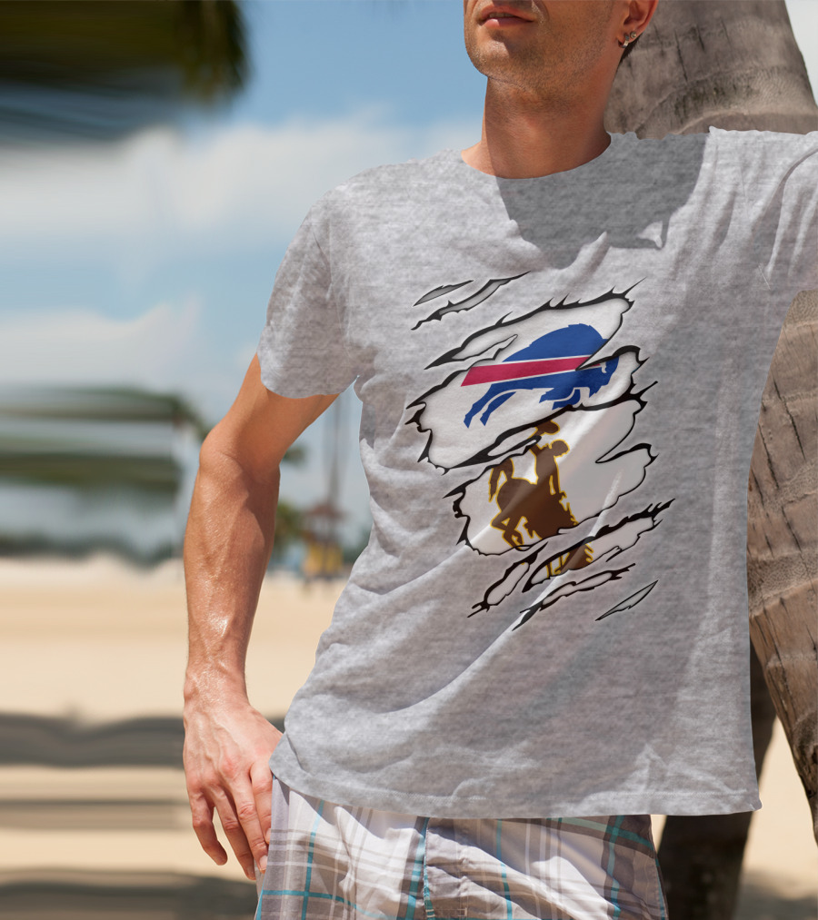 Wyoming Cowboy And Buffalo Emblem Fusion T-Shirt