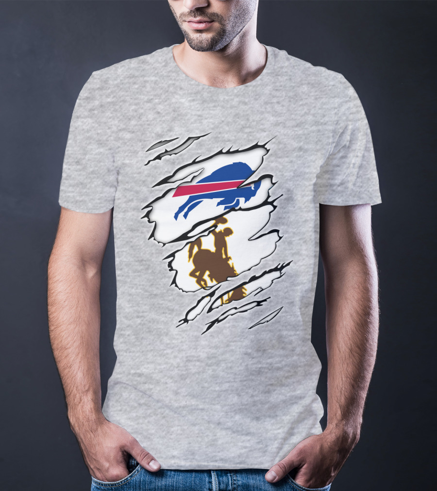 Wyoming Cowboy And Buffalo Emblem Fusion T-Shirt