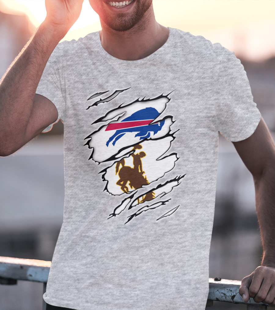Wyoming Cowboy And Buffalo Emblem Fusion T-Shirt