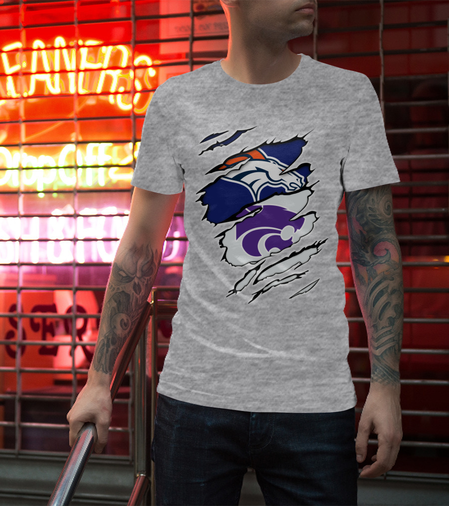 Broncos Wildcat Kansas Football Team Colors Ripped Claw T-Shirt