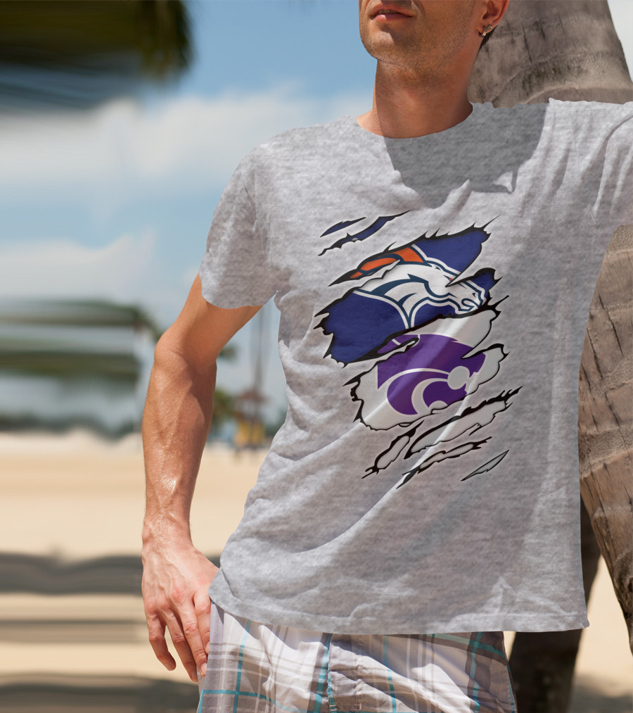 Broncos Wildcat Kansas Football Team Colors Ripped Claw T-Shirt