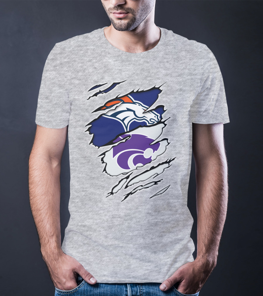 Broncos Wildcat Kansas Football Team Colors Ripped Claw T-Shirt
