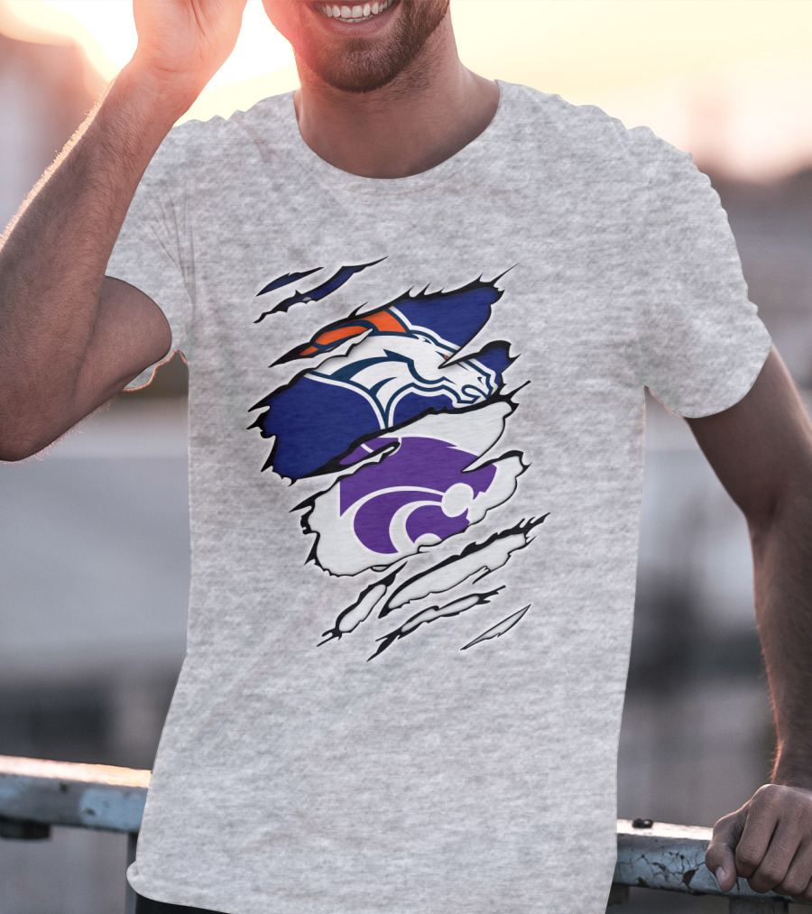 Broncos Wildcat Kansas Football Team Colors Ripped Claw T-Shirt