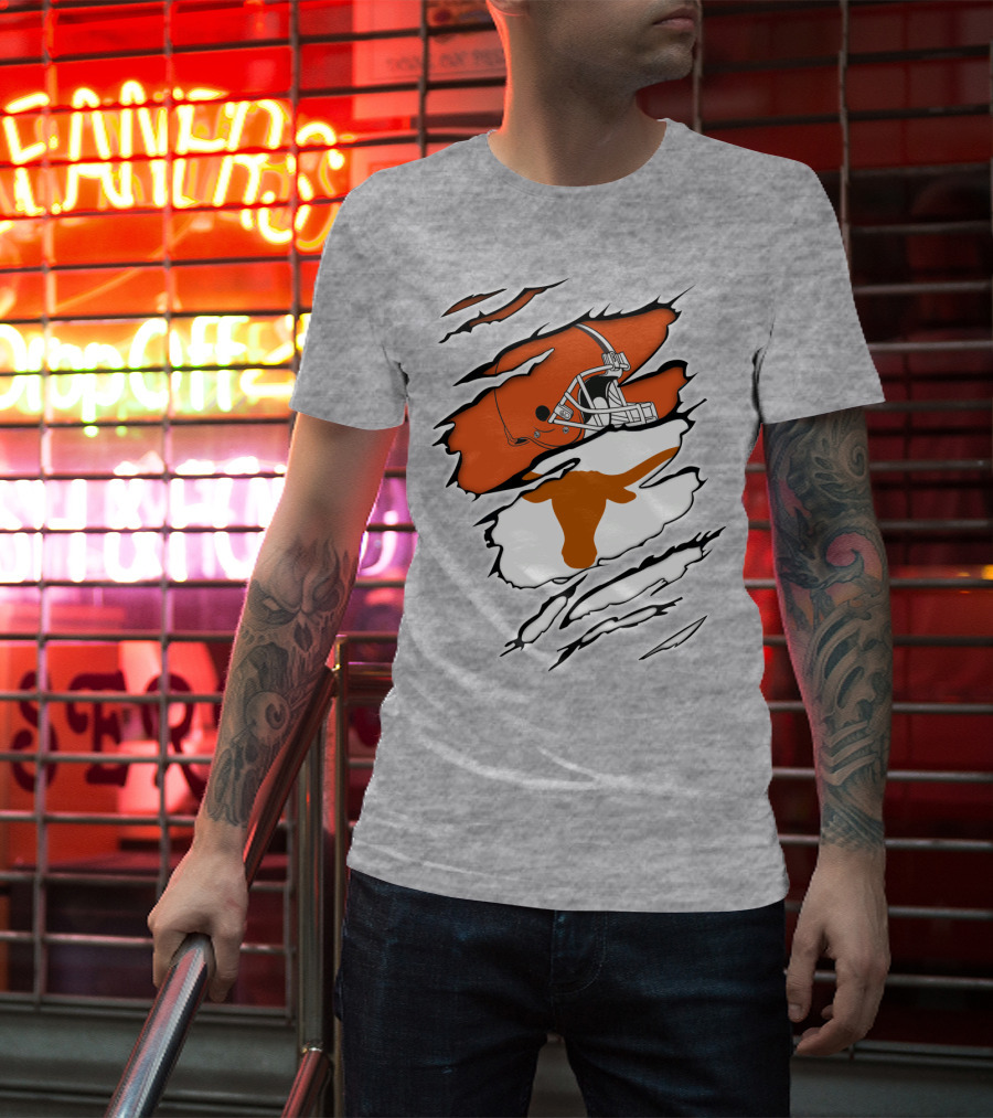 Browns Helmet Longhorns Horns Football Fusion T-Shirt