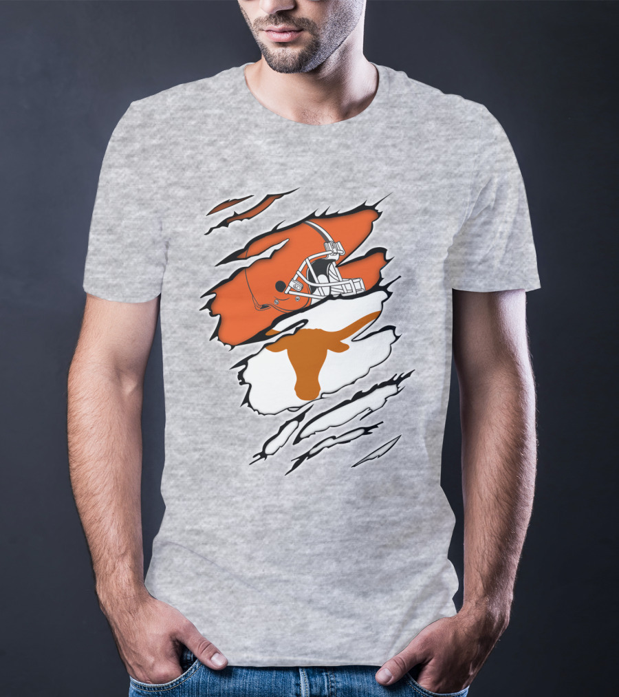 Browns Helmet Longhorns Horns Football Fusion T-Shirt