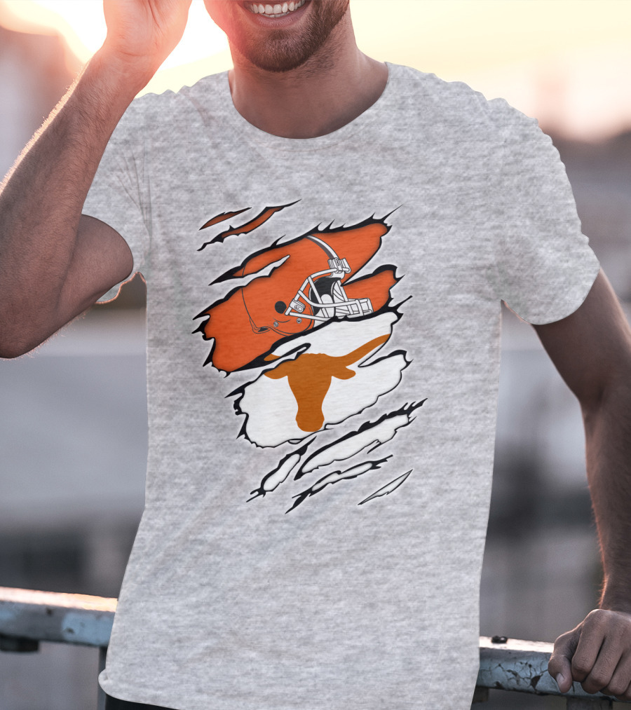 Browns Helmet Longhorns Horns Football Fusion T-Shirt