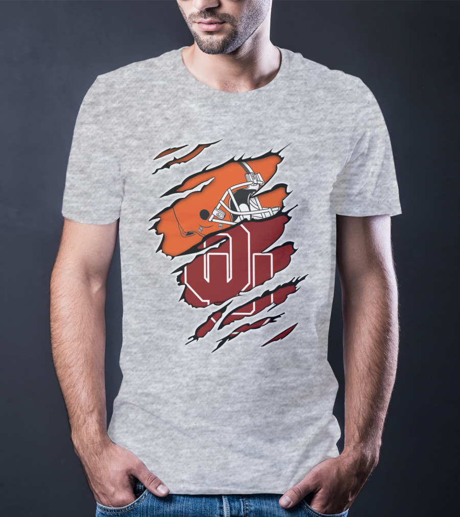 Browns Football Helmet With University Of Oklahoma T-Shirt