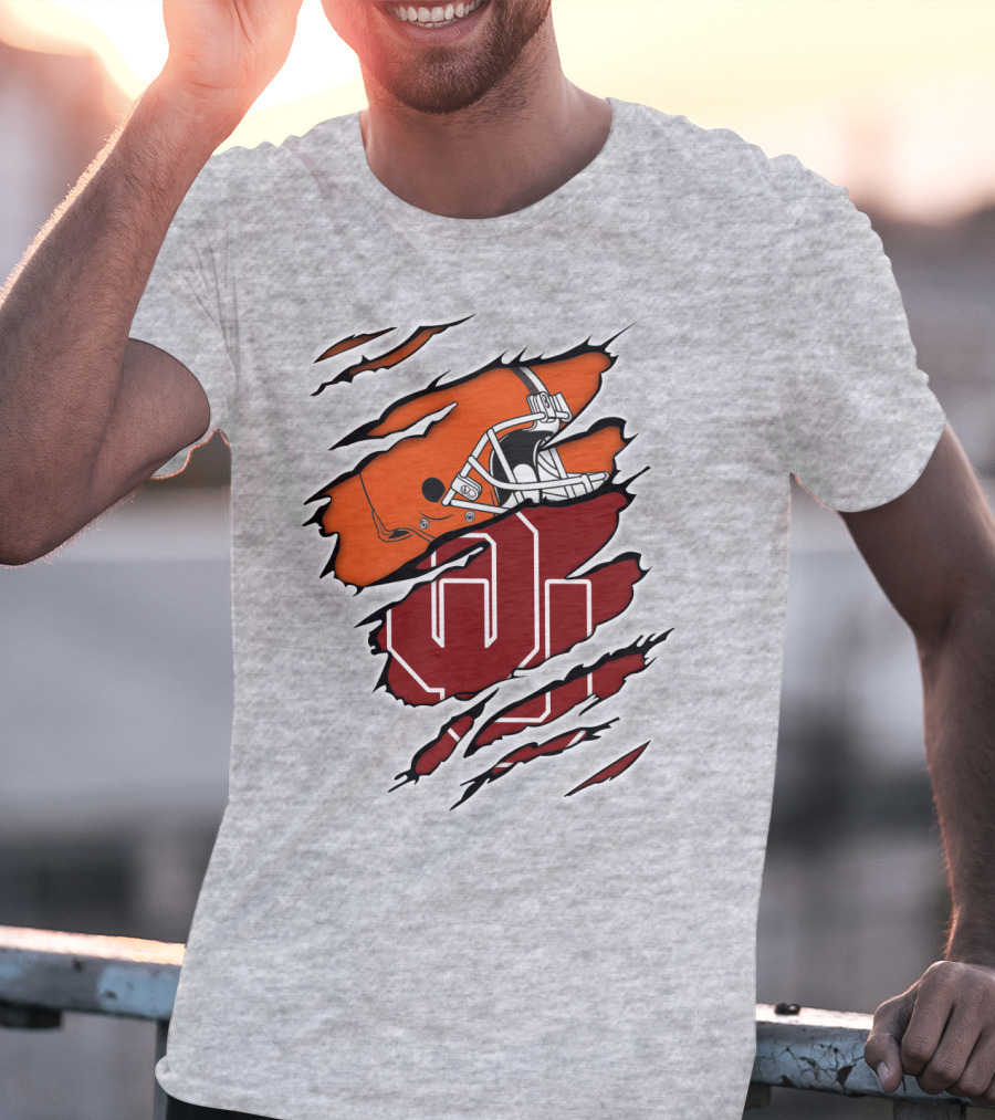 Browns Football Helmet With University Of Oklahoma T-Shirt