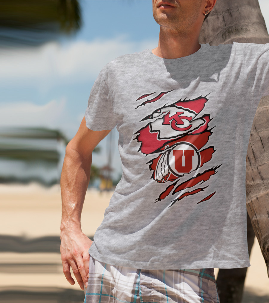 Kansas City Chiefs Utah Utes Claw Marks Logo Combination T-Shirt