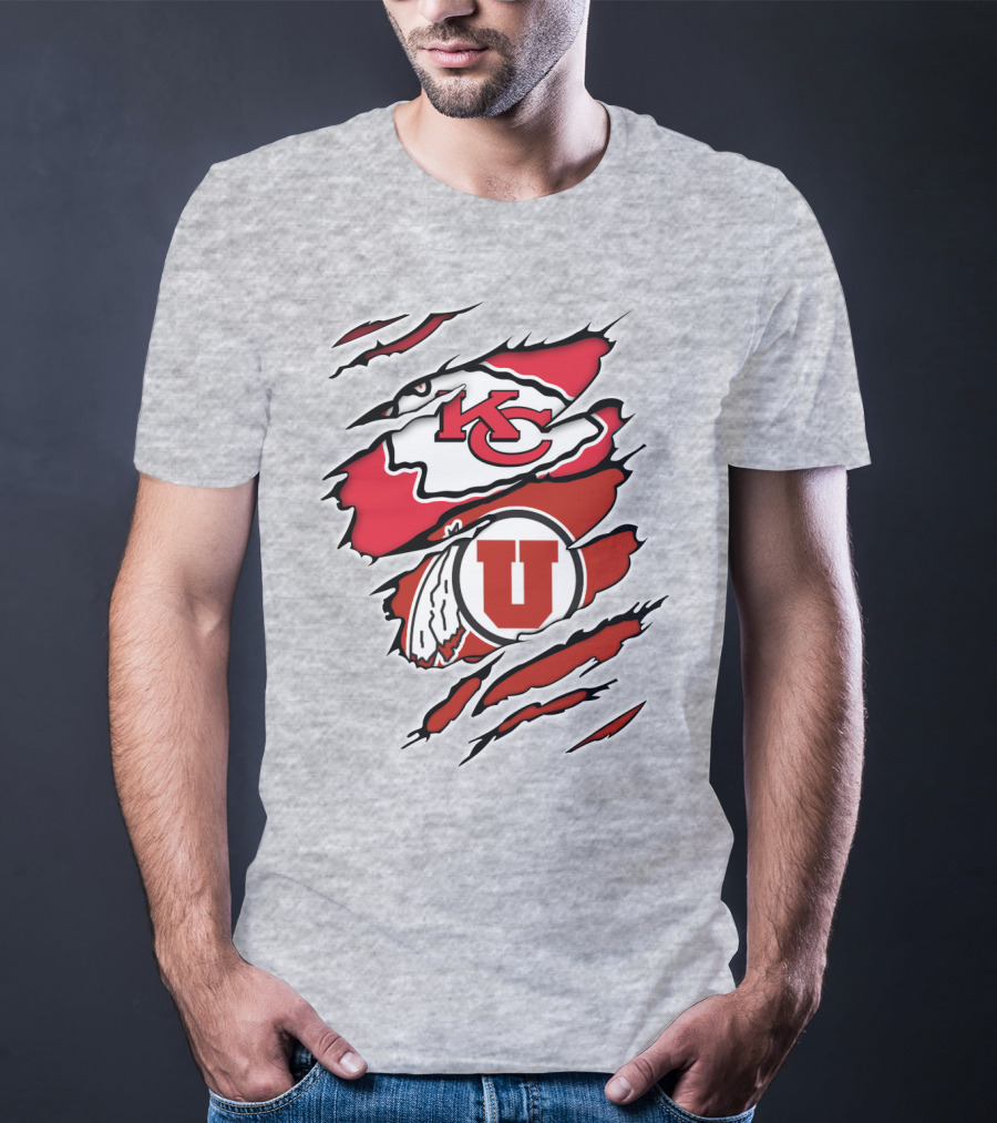 Kansas City Chiefs Utah Utes Claw Marks Logo Combination T-Shirt