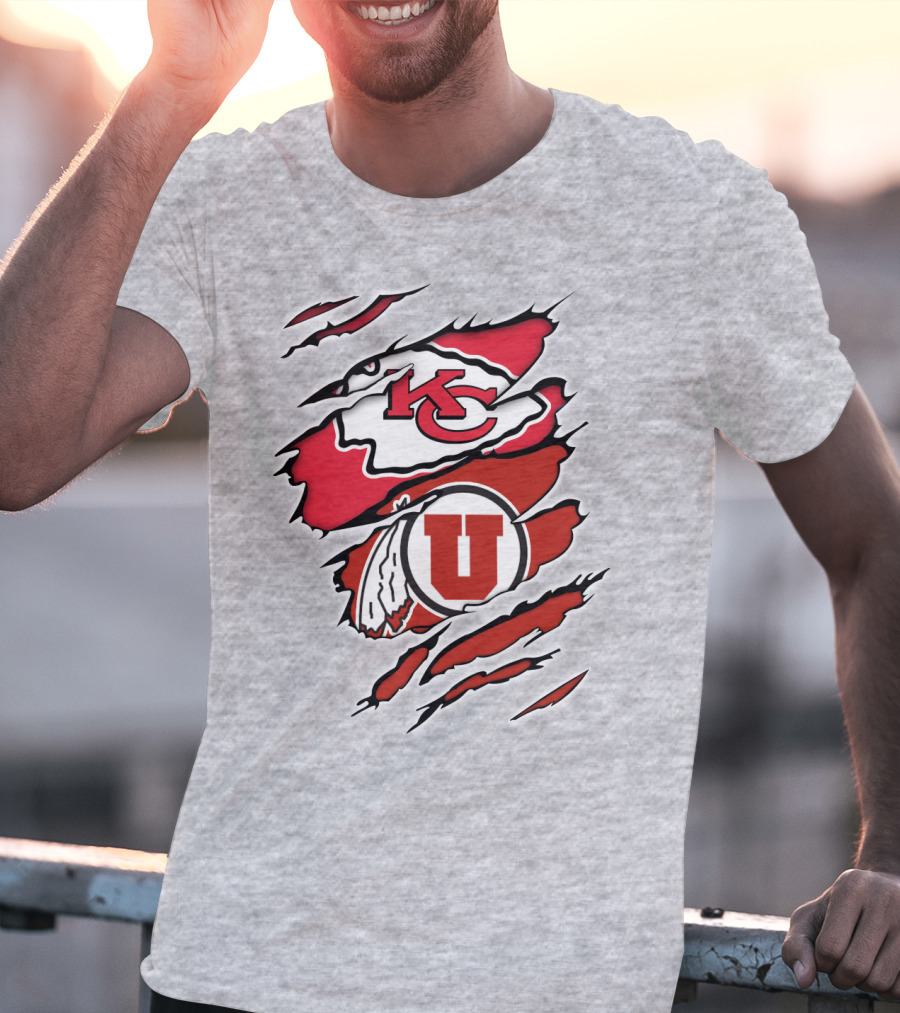 Kansas City Chiefs Utah Utes Claw Marks Logo Combination T-Shirt