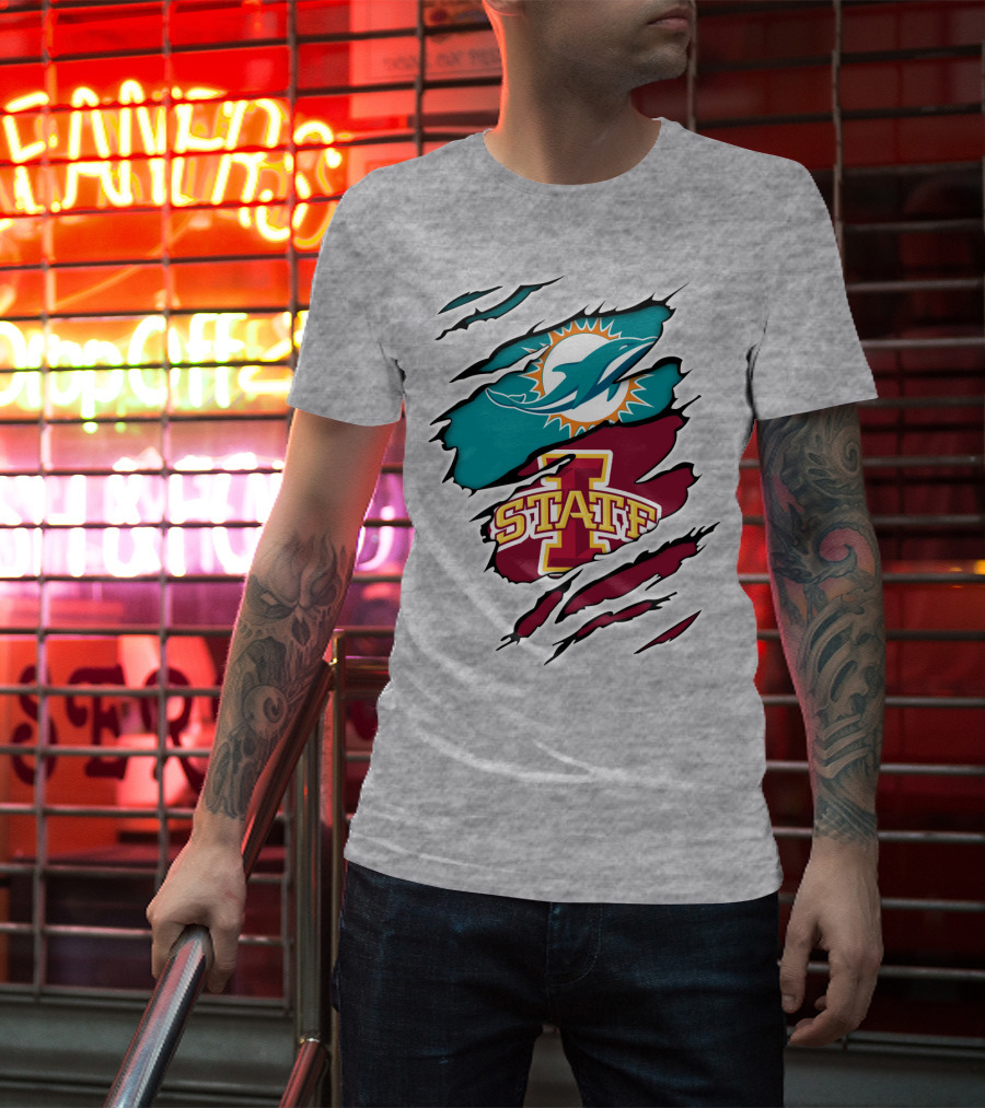 Dolphins Miami Logo Iowa State Cyclones Tear T-Shirt