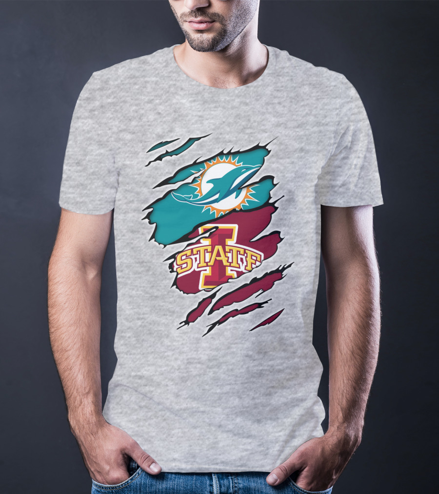 Dolphins Miami Logo Iowa State Cyclones Tear T-Shirt