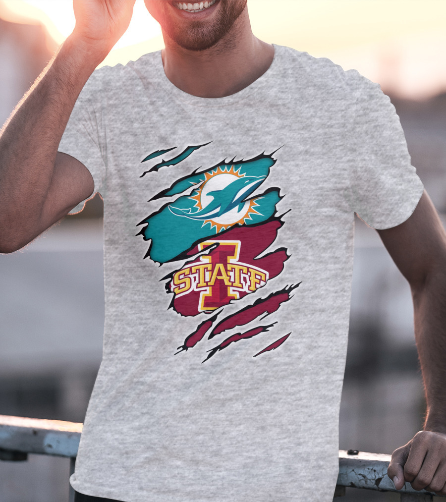 Dolphins Miami Logo Iowa State Cyclones Tear T-Shirt