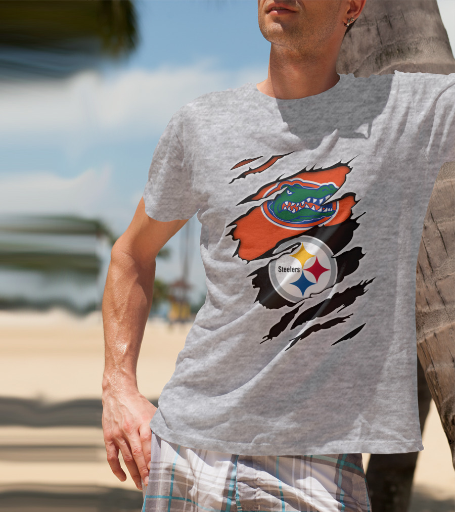 Gators Steelers Florida Football Team Ripped T-Shirt