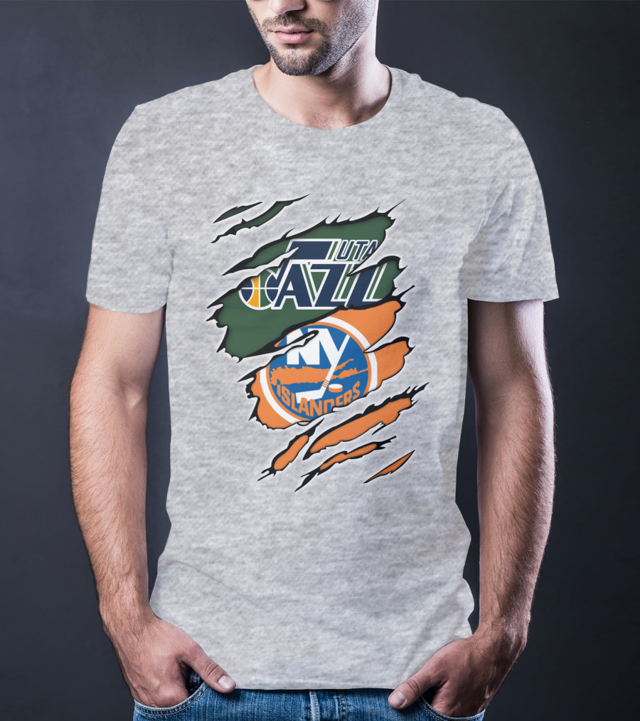 Utah Jazz NY Islanders Team Spirit Collaboration T-Shirt