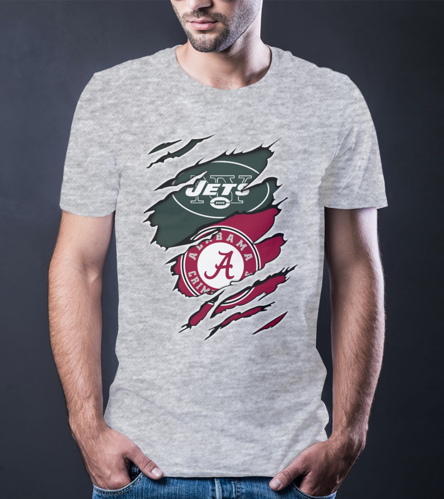 Jets Alabama Crimson Tide Football Logo Torn Ripped T-Shirt