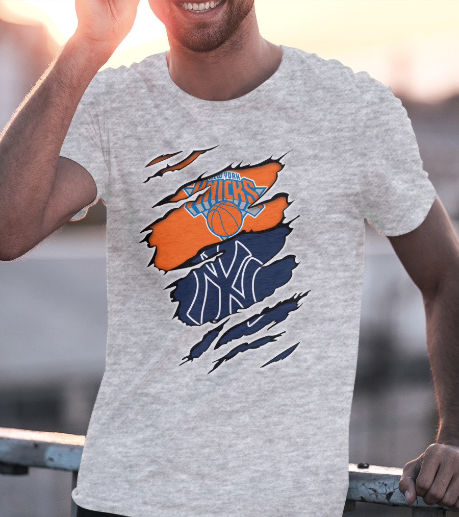 New York Knicks Yankees Torn Logo Fusion T-Shirt