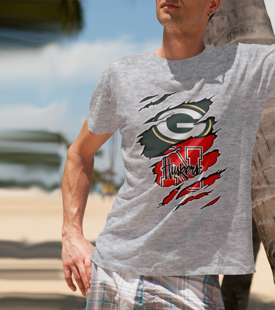 Packers Huskers G Green Bay Logo Nebraska N Huskers Combination T-Shirt
