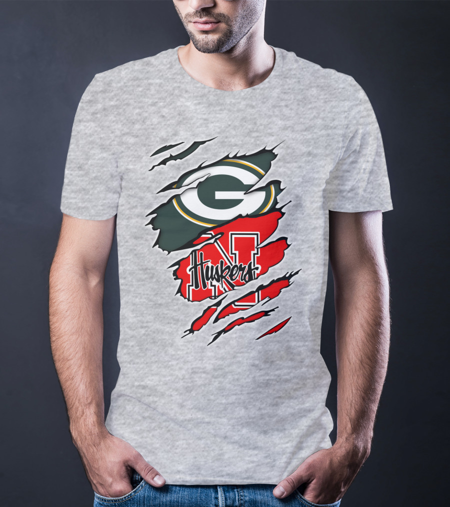 Packers Huskers G Green Bay Logo Nebraska N Huskers Combination T-Shirt
