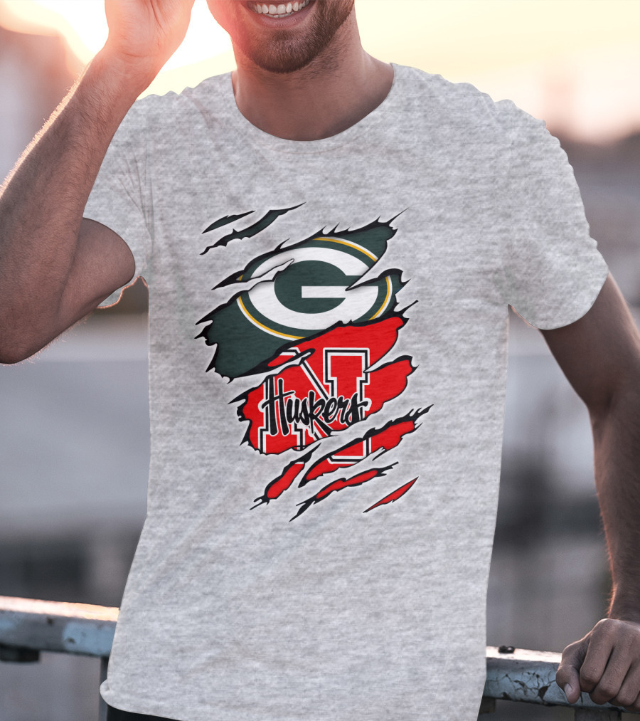 Packers Huskers G Green Bay Logo Nebraska N Huskers Combination T-Shirt