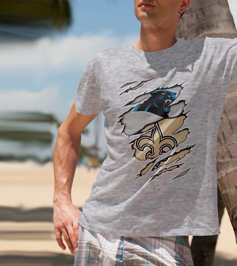 Panther Saint Split Ripped Design Fleur-de-Lis Panther Emblem Fusion T-Shirt