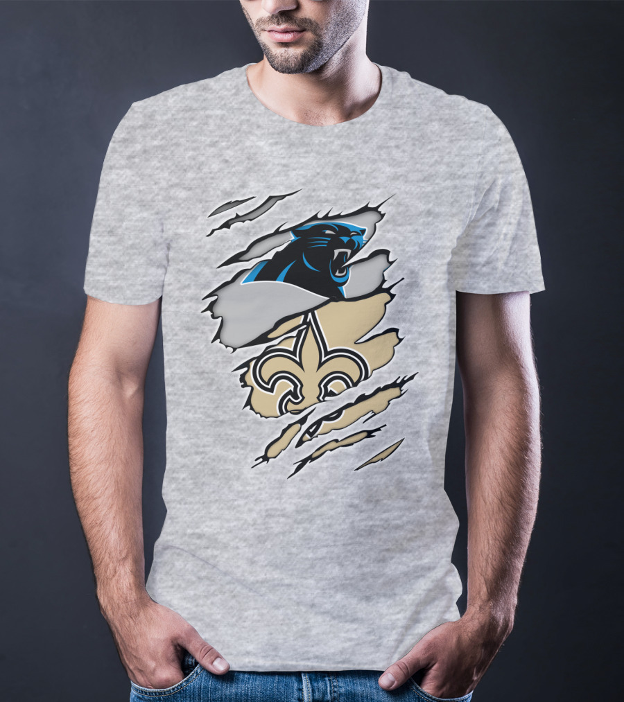 Panther Saint Split Ripped Design Fleur-de-Lis Panther Emblem Fusion T-Shirt