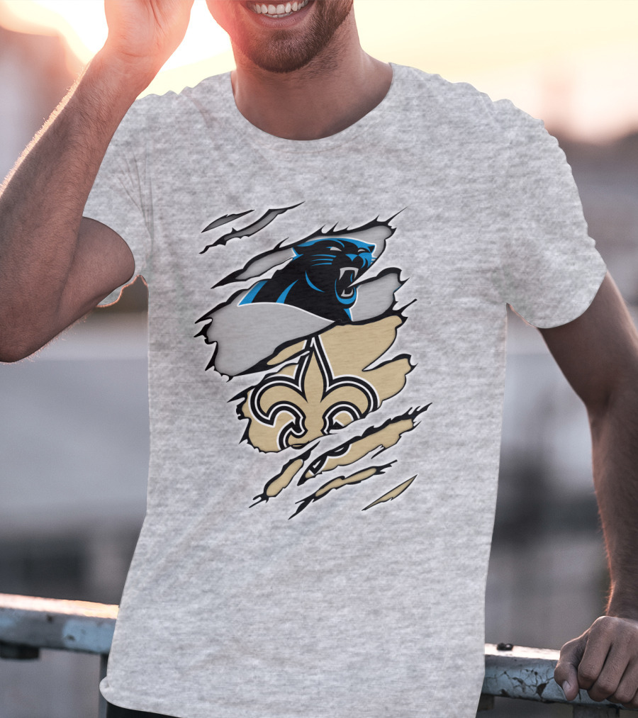 Panther Saint Split Ripped Design Fleur-de-Lis Panther Emblem Fusion T-Shirt